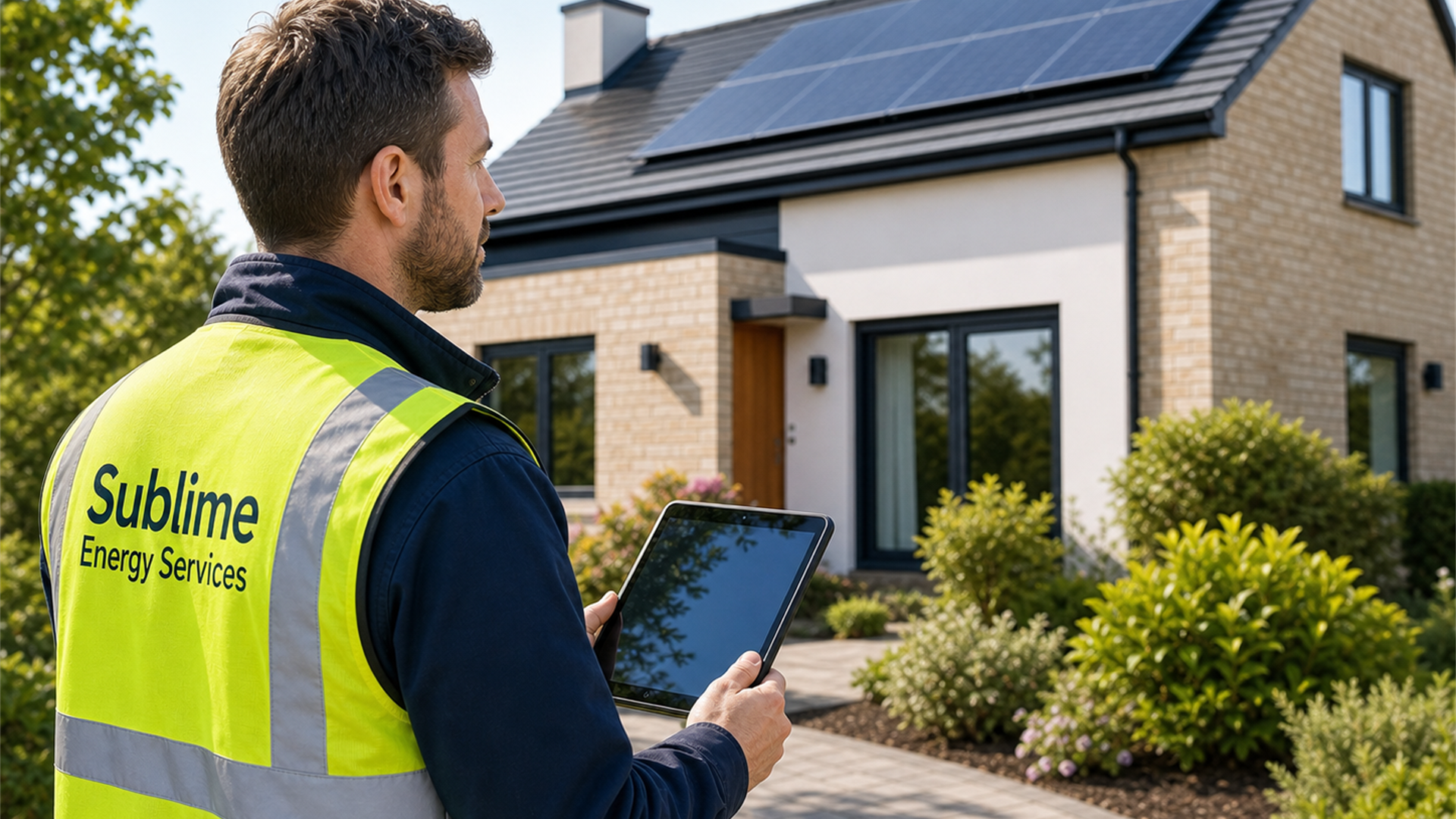 Solar installer working on a residential home