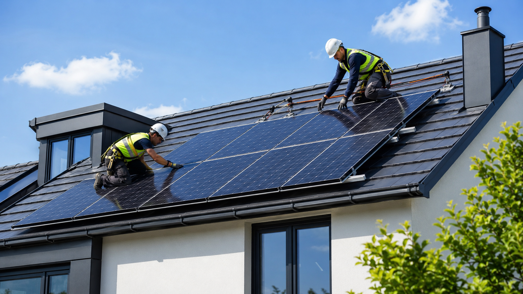 Sublime solar PV installers fitting roof-mounted panels on a UK home
